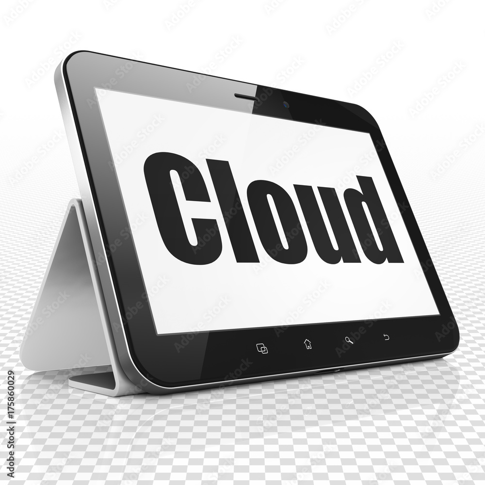 Cloud computing concept: Tablet Computer with Cloud on display Cloud computing concept: Tablet Computer with Cloud on display