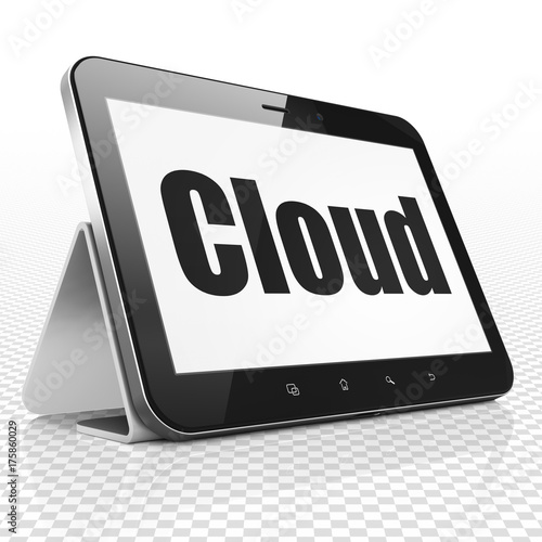 Cloud computing concept: Tablet Computer with Cloud on display