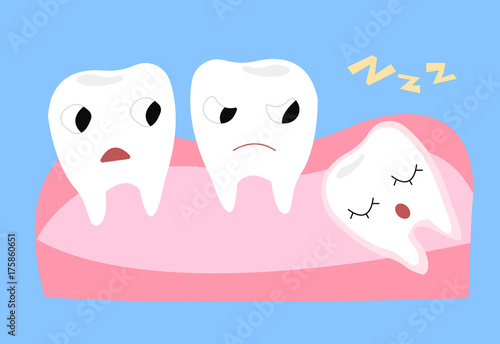 Wisdom tooth. Cartoon vector illustration of emotional funny teeth. 