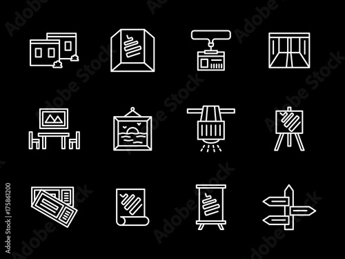 Art showroom white line vector icons set