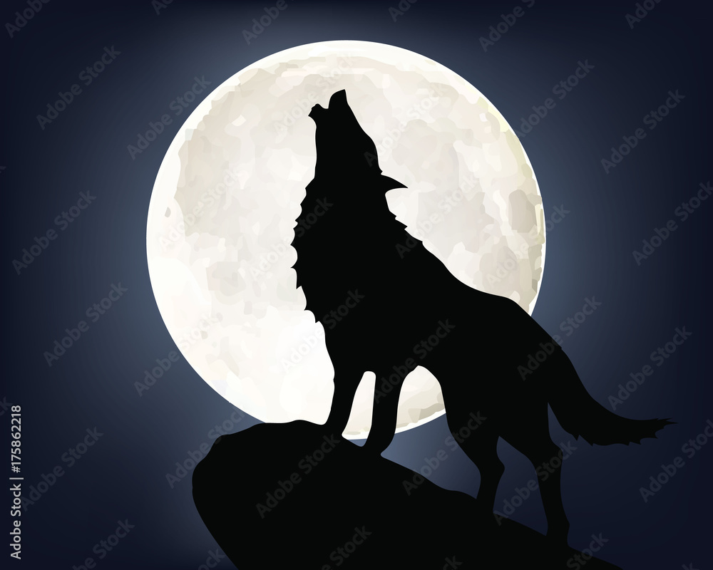 Naklejka premium Wycie wilka podczas pełni księżyca