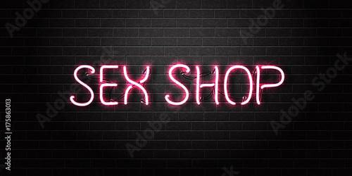 Vector realistic isolated neon sign of pink Sex Shop text for decoration and covering on the wall background.