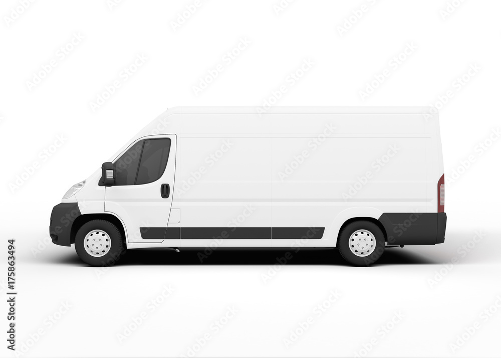 White delivery truck, rendering, on white background Stock Photo