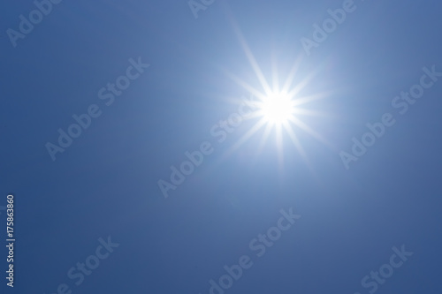 sun light in clear blue sky with copy space