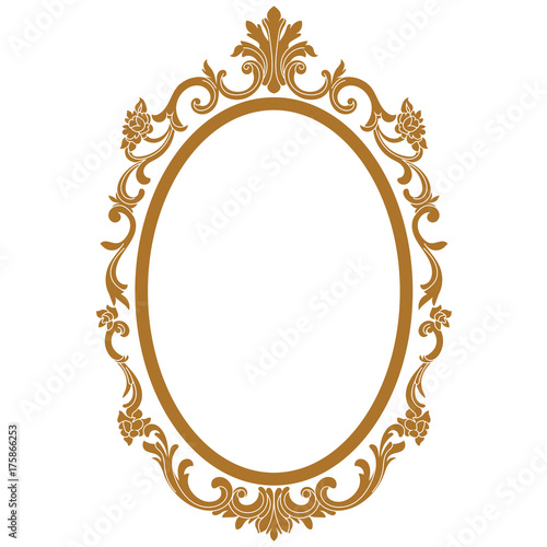 Golden vintage oval graphical frame in antique style. Vector.