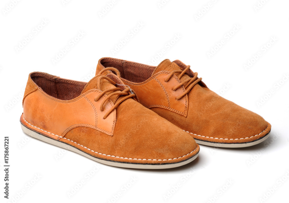 Male red leather shoes isolated on a white background.