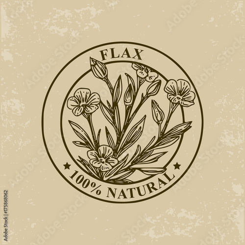 Flax label. Vector illustration.