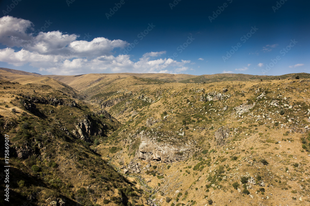 view of the beautiful gorge in the fortress area of Amberd in Armenia