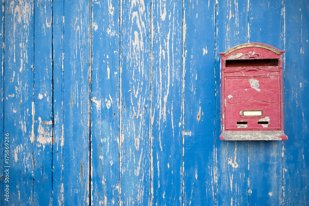 Letter Box On Blue Wood Door Letter Box On Blue Wood Door
