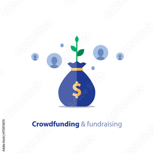 Fundraising campaign, crowdfunding concept, charity donation, vector illustration