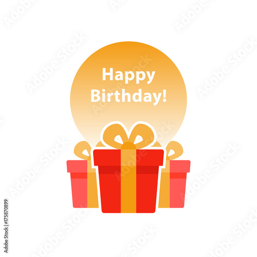 Loyalty reward prize, three surprising gift boxes, super present, birthday gift, flat icon