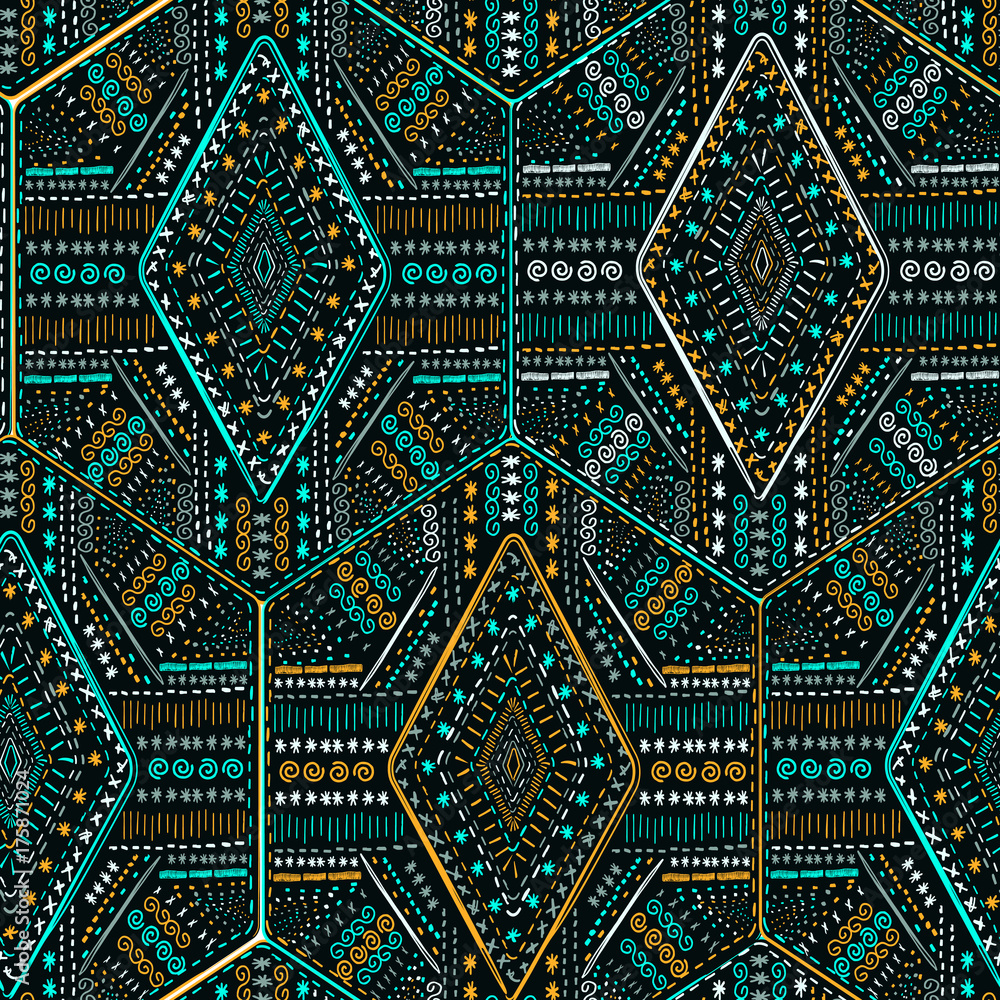 Ethnic tribal ornament pattern dark turquoise Ethnic tribal ornament pattern dark turquoise