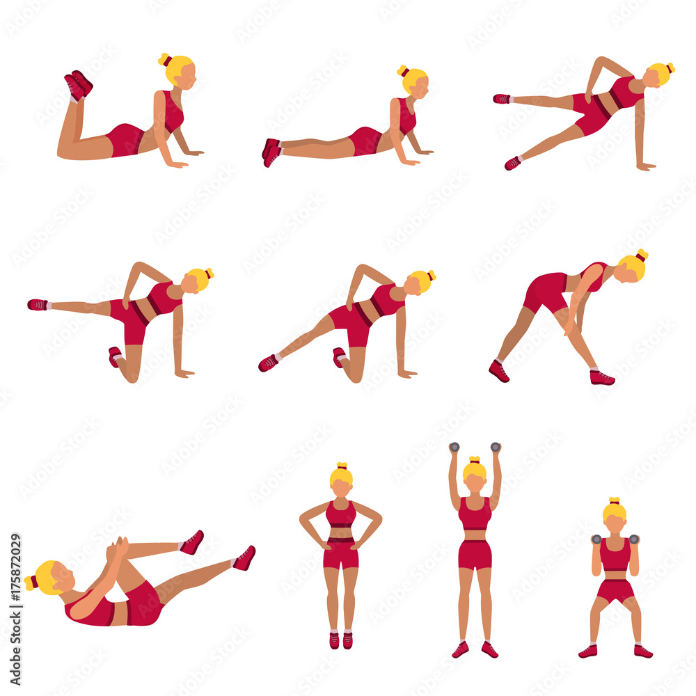 fitness girl flat set icon