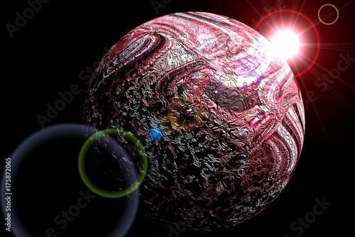Fototapeta Naklejka Na Ścianę i Meble -  Red planet with sun flare .3d rendering