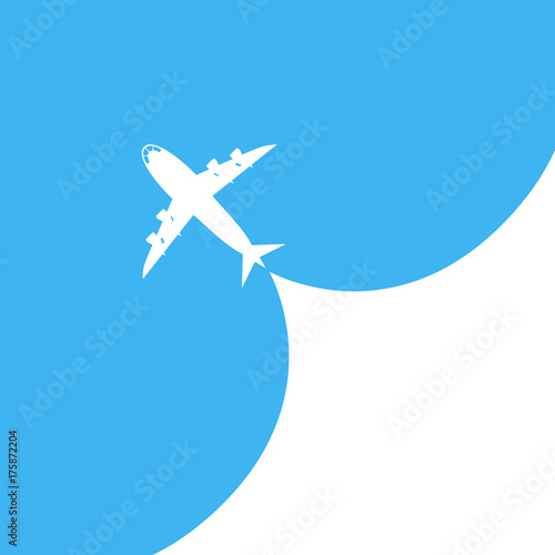 Airplane takes off on blue background. Vector illustration