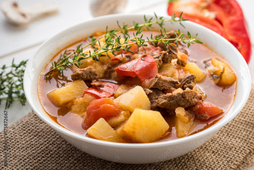 Bograch - Hungarian soup goulash with meat and vegetables.