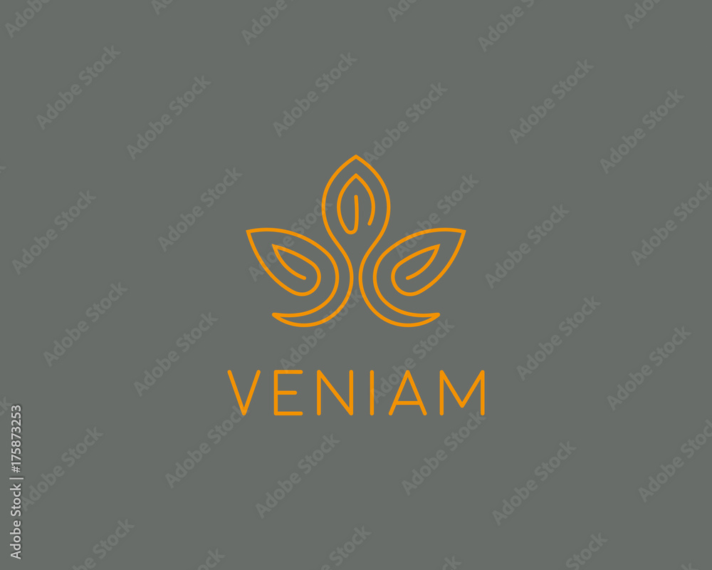 Obraz premium Abstract flower lotus logotype. Elegant crown line logo. Universal premium spa vector sign.