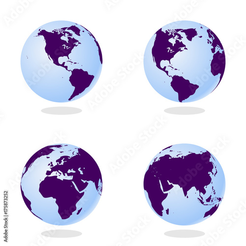Set of Abstract Globe with World Map. 3D Vector Illustration.
