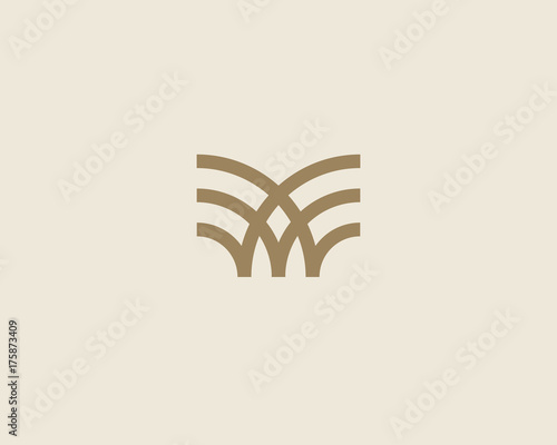 Universal linear logo design. Creative bull horns mark. Luxury letter w wings bird logotype.