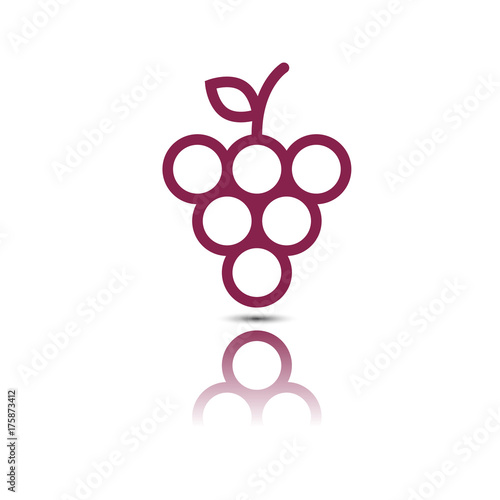 Minimal style logotype with a purple grape stem and reflection with shadow under. Isolated grape logo in modern design.