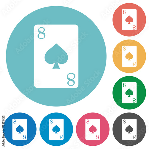 Eight of spades card flat round icons