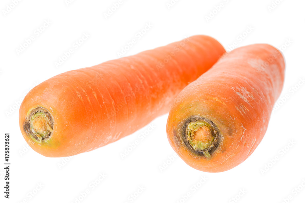 Clear orange carrots isolated on white background Clear orange carrots isolated on white background