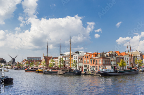 Old wooden ships in the central canals of Leiden © venemama