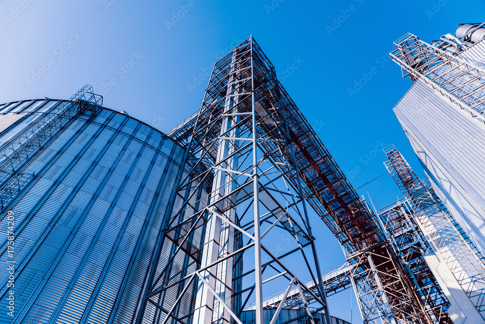 Modern silos for storing grain harvest. Agriculture.