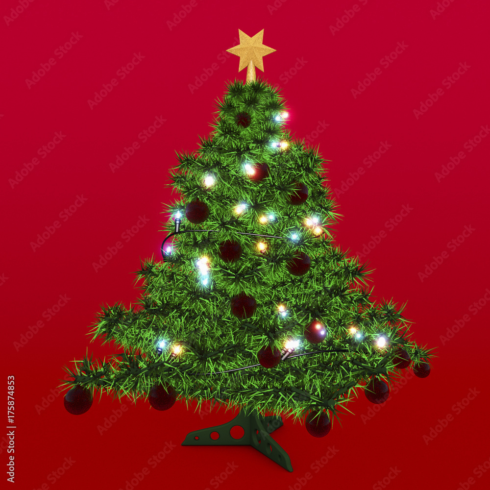 an illuminated Christmas tree in front of an isolated background