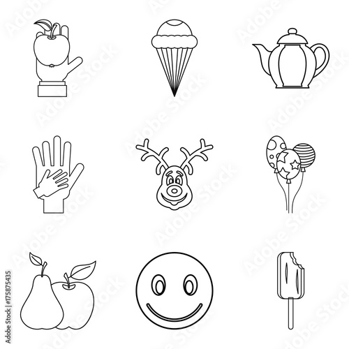 Fruit sugar icons set, outline style