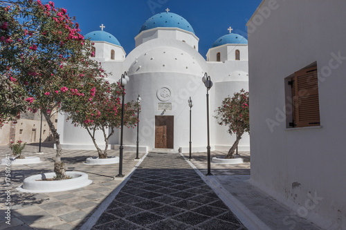 Entrance of the church of Perissa. Santorini. Greece. photo