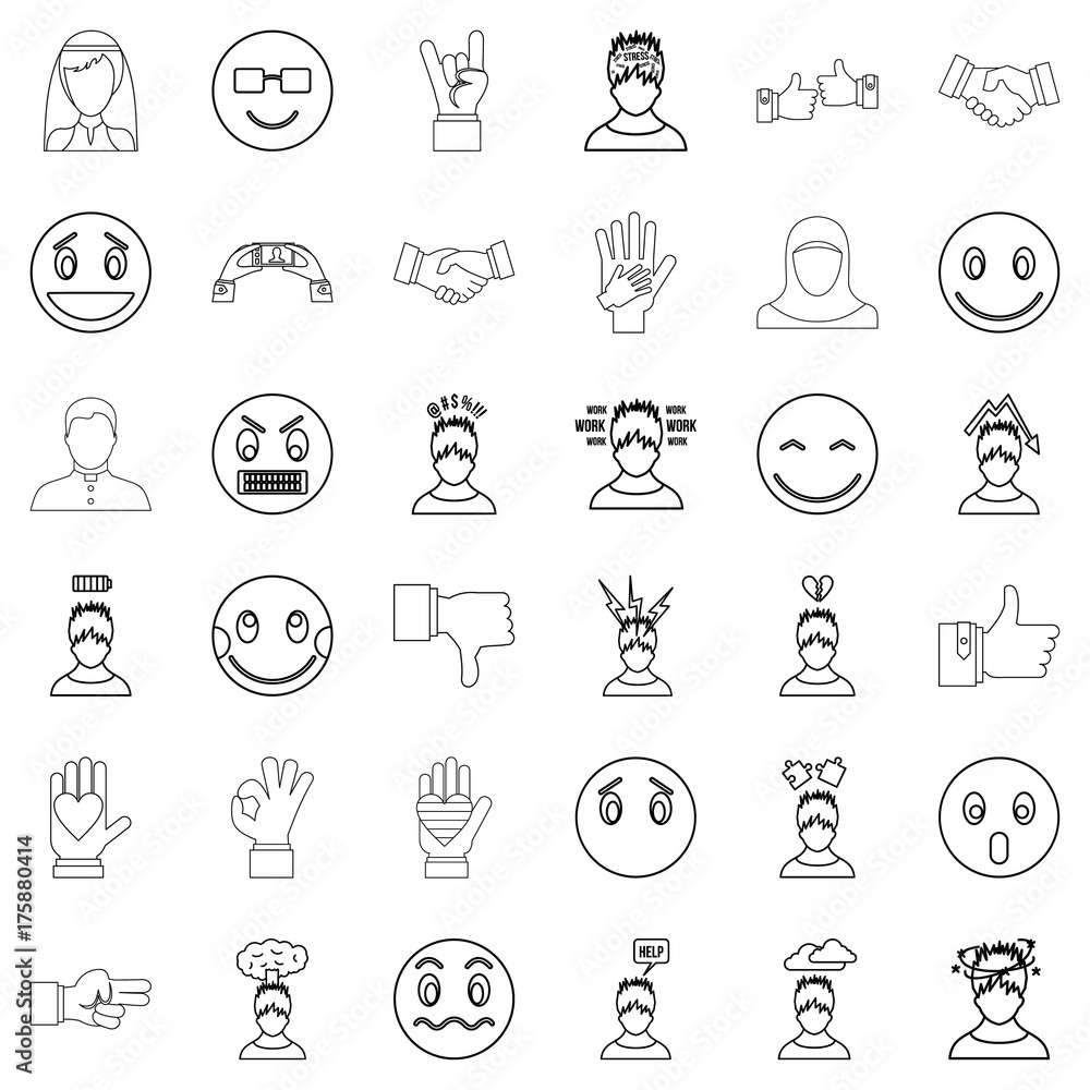 Emotion icons set, outline style