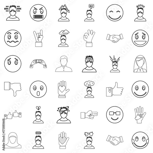 Person icons set  outline style