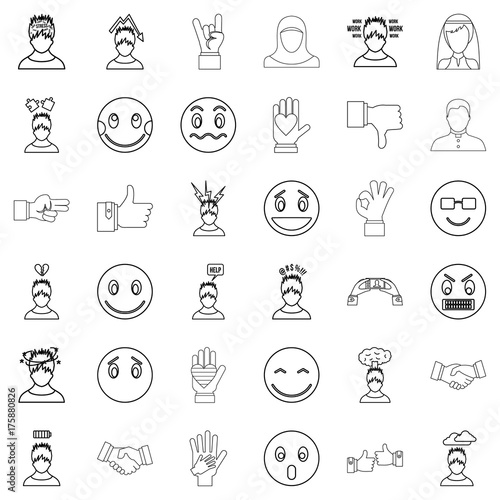 Angry icons set, outline style