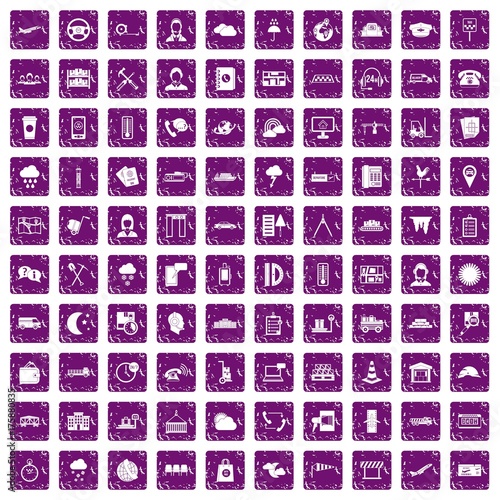 100 dispatcher icons set grunge purple