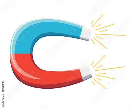 Magnet with magnetic power icon vector illustration, flat cartoon magnet isolate on white background Web site page and mobile app design.