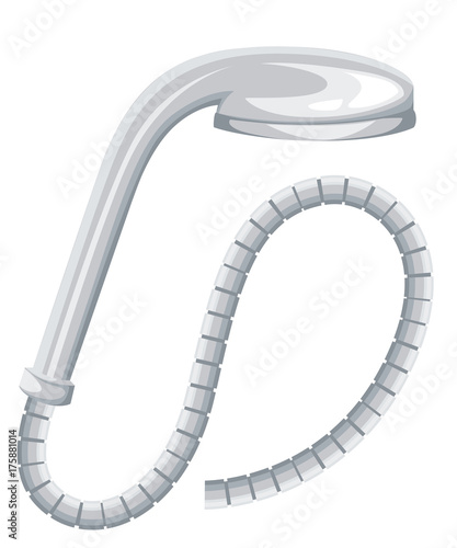 Vector Shower head with water drops flowing isolated over a white background. Realistic illustration. Web site page and mobile app design
