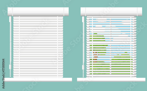 Detailed window set isolated vector illustration. Architectural details, window treatments, interior elements. Cartoon curtains, jalousie, drapery, blinds collection in flat style. Window icon set