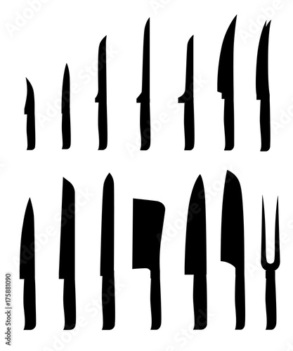 Vector illustration meat cutting knives set. Set of butcher meat knives for butcher shop and design butcher themes Web site page and mobile app design