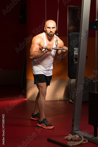 Muscular Man Exercising Triceps On Machine © Jale Ibrak