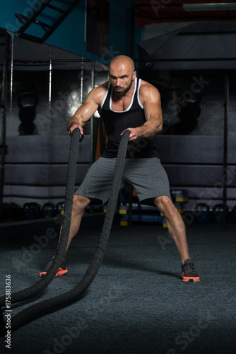 Fitness Battling Ropes At Gym Workout Fitness Exercise