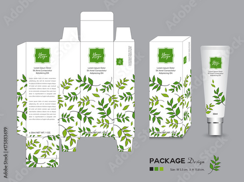organic packaging Template Vector. Package tags. healthy products, Cream layout. beauty. Fresh ecological. nature box. green tea box, Body care, spa, lotion, Realistic bottle mock up. label design