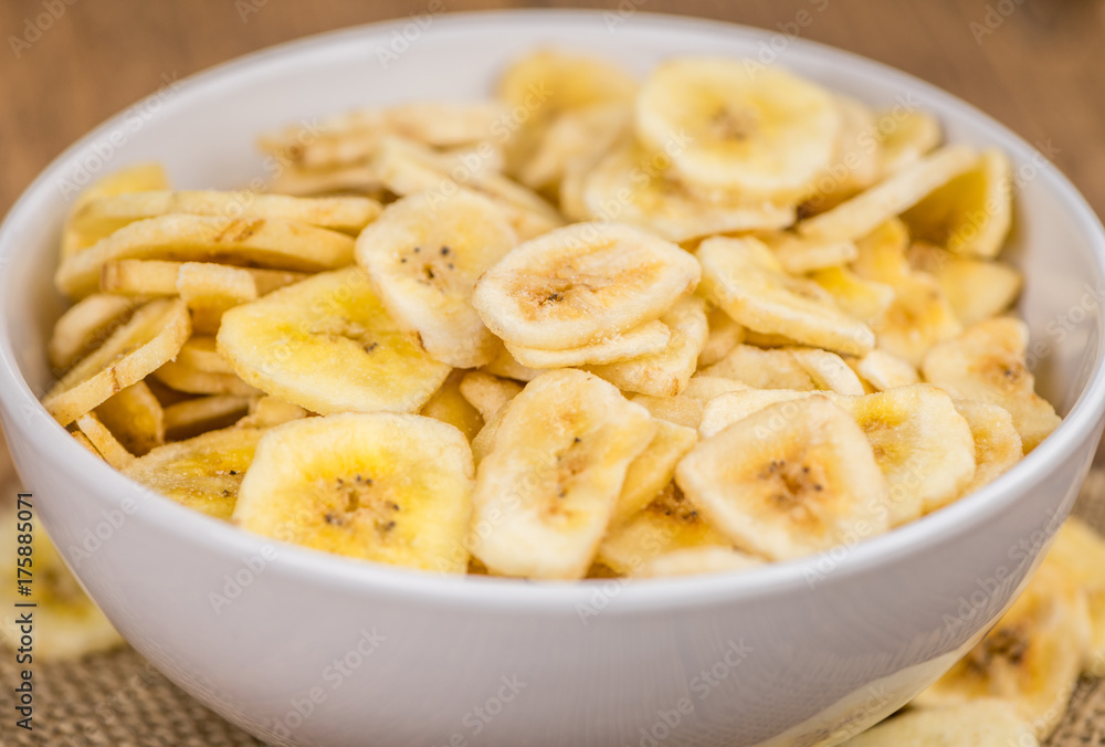 Dried Banana Chips, selective focus Dried Banana Chips, selective focus