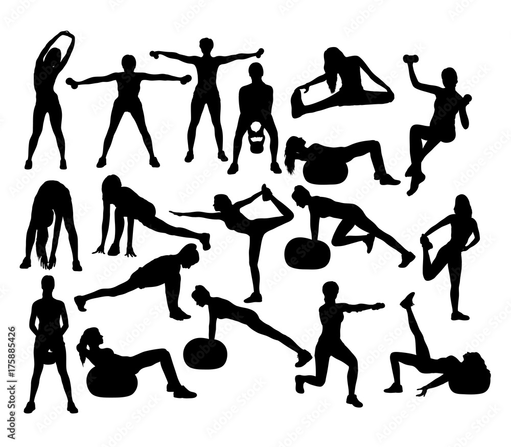 Aerobic Gym and Fitness Sport Silhouettes, art vector design Aerobic Gym and Fitness Sport Silhouettes, art vector design
