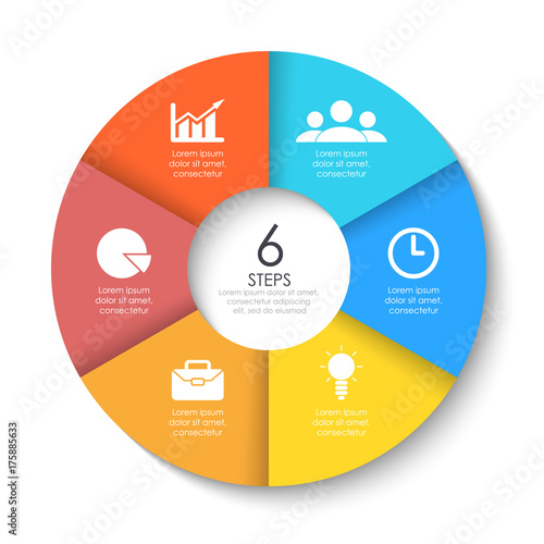 Set of round infographic diagram. Circles of 6 elements or steps. Vector EPS10 