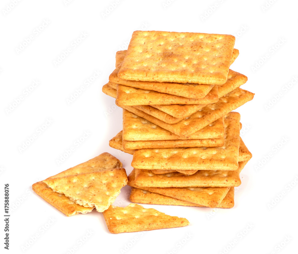 Close up the healthy whole wheat cracker on white background Close up the healthy whole wheat cracker on white background