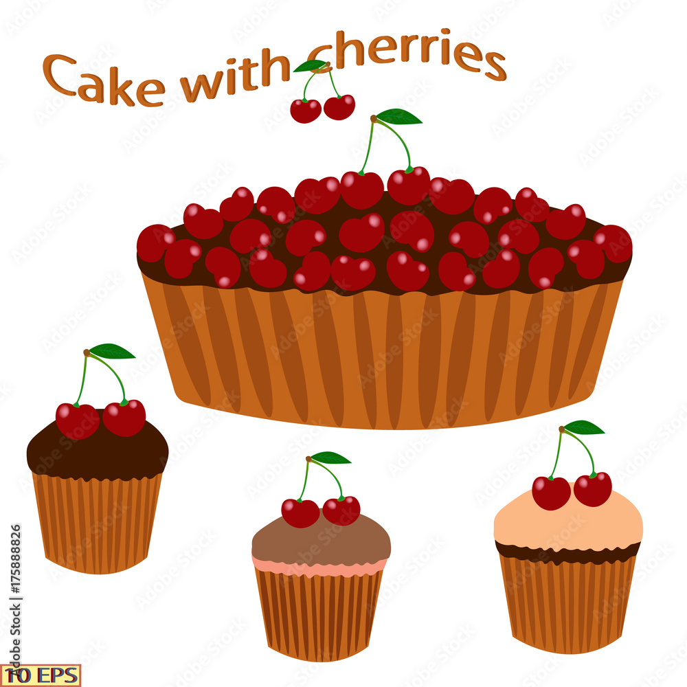 Cherry pie. Pie with berries. Cake with cherries. Berry pie. Dessert. Bakery, bakery products, confectionery. Vector illustration, isolated on white background. Cherry pie. Pie with berries. Cake with cherries. Berry pie. Dessert. Bakery, bakery products, confectionery. Vector illustration, isolated on white background.