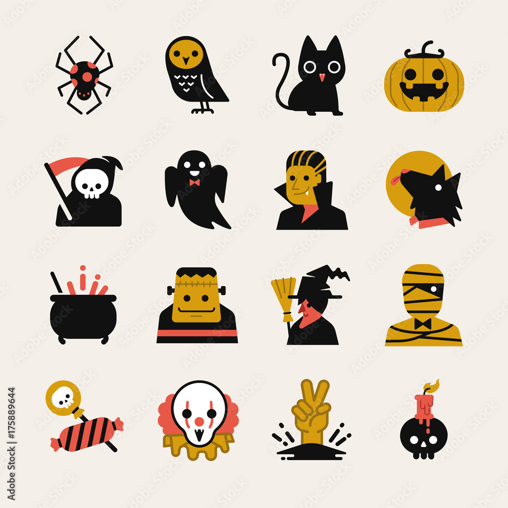 Halloween cartoon icon set. Included the icons as vampire, pumpkin, black cat, death, werewolf, mummy and more. Halloween cartoon icon set. Included the icons as vampire, pumpkin, black cat, death, werewolf, mummy and more.