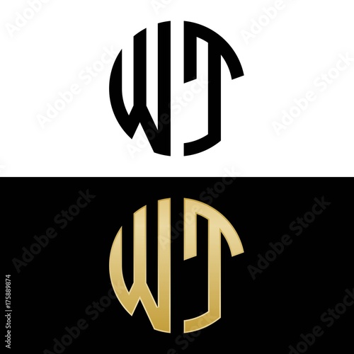 wt initial logo circle shape vector black and gold photo