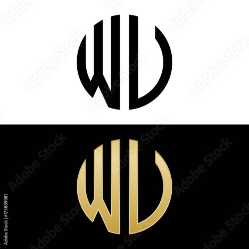 wu initial logo circle shape vector black and gold
